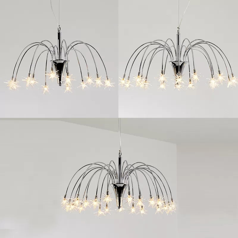 Dining Room Firework Pendant Lamp Metal Romantic Pretty Silver Finish Chandelier Clearhalo 'Ceiling Lights' 'Chandeliers' 'Close To Ceiling Lights' 'Glass shade' 'Glass' Lighting' 46082