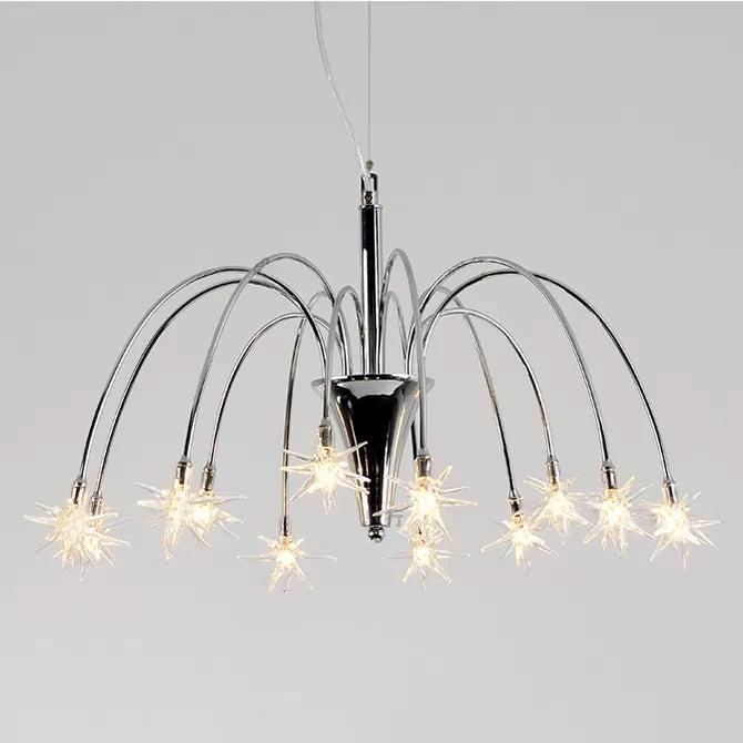 Dining Room Firework Pendant Lamp Metal Romantic Pretty Silver Finish Chandelier 12 Silver Clearhalo 'Ceiling Lights' 'Chandeliers' 'Close To Ceiling Lights' 'Glass shade' 'Glass' Lighting' 46083