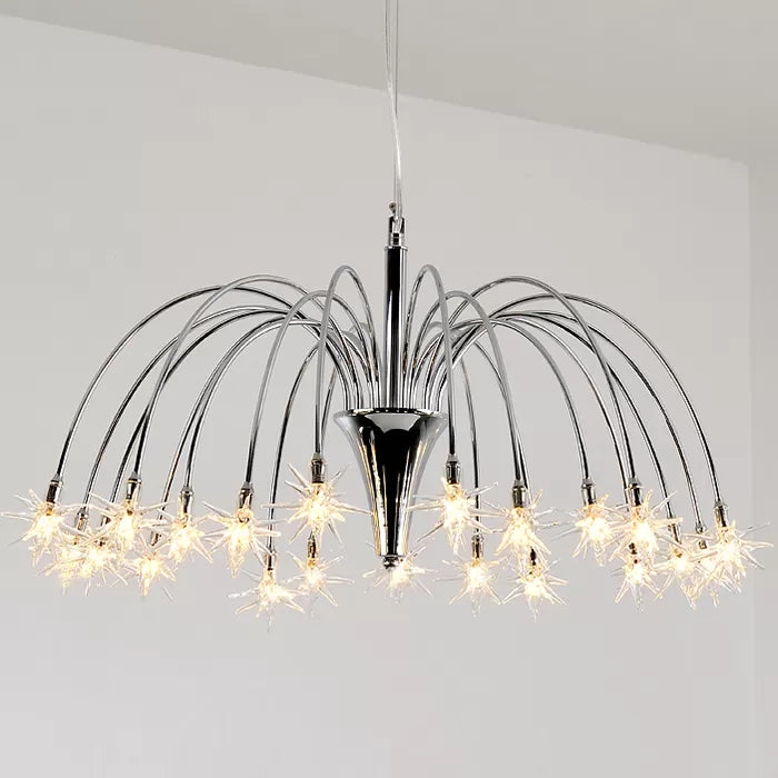 Dining Room Firework Pendant Lamp Metal Romantic Pretty Silver Finish Chandelier 21 Silver Clearhalo 'Ceiling Lights' 'Chandeliers' 'Close To Ceiling Lights' 'Glass shade' 'Glass' Lighting' 46087
