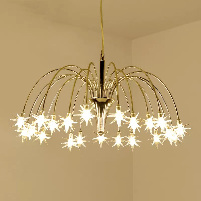 Dining Room Firework Pendant Lamp Metal Romantic Pretty Silver Finish Chandelier Clearhalo 'Ceiling Lights' 'Chandeliers' 'Close To Ceiling Lights' 'Glass shade' 'Glass' Lighting' 46088