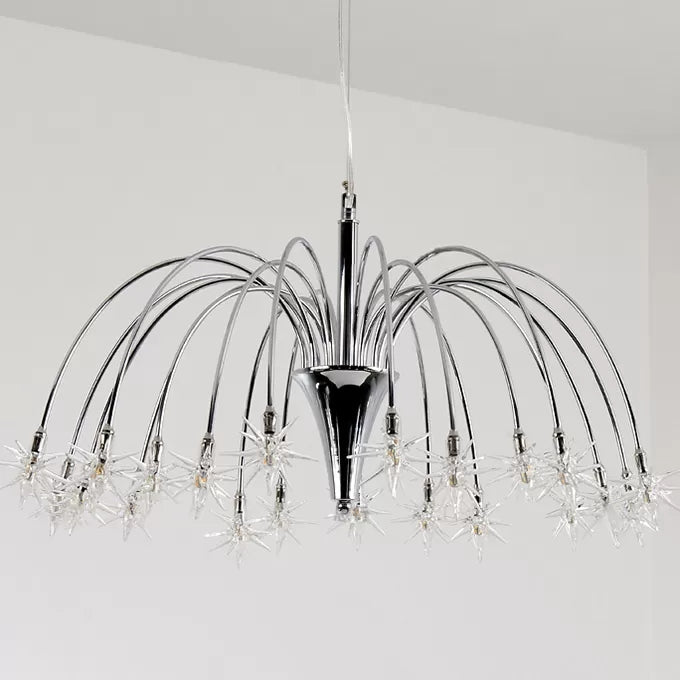 Dining Room Firework Pendant Lamp Metal Romantic Pretty Silver Finish Chandelier Clearhalo 'Ceiling Lights' 'Chandeliers' 'Close To Ceiling Lights' 'Glass shade' 'Glass' Lighting' 46089