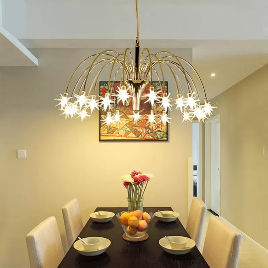 Dining Room Firework Pendant Lamp Metal Romantic Pretty Silver Finish Chandelier Clearhalo 'Ceiling Lights' 'Chandeliers' 'Close To Ceiling Lights' 'Glass shade' 'Glass' Lighting' 46090