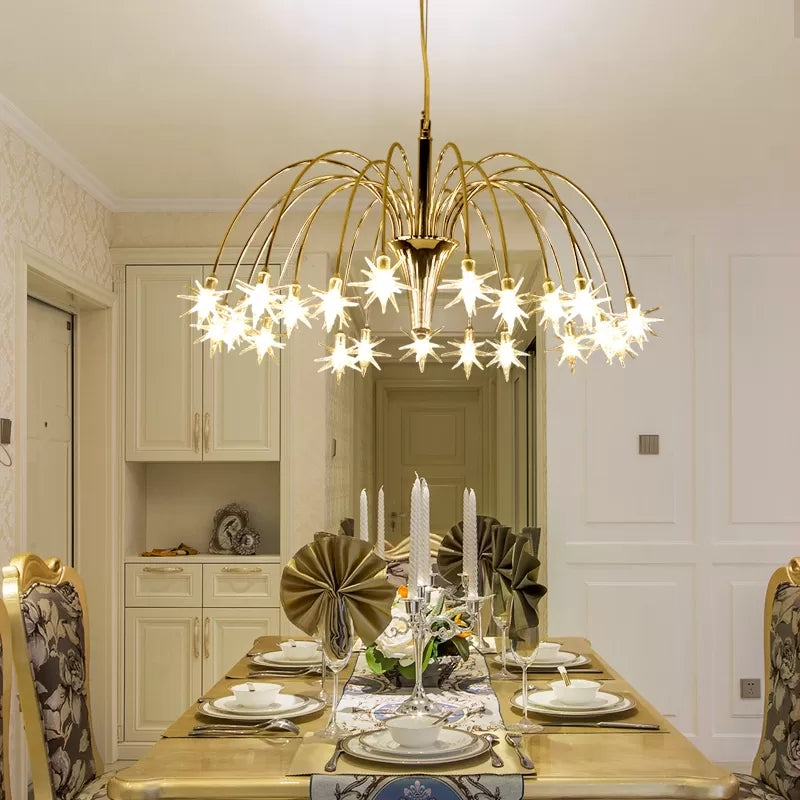 Dining Room Firework Pendant Lamp Metal Romantic Pretty Silver Finish Chandelier Clearhalo 'Ceiling Lights' 'Chandeliers' 'Close To Ceiling Lights' 'Glass shade' 'Glass' Lighting' 46091