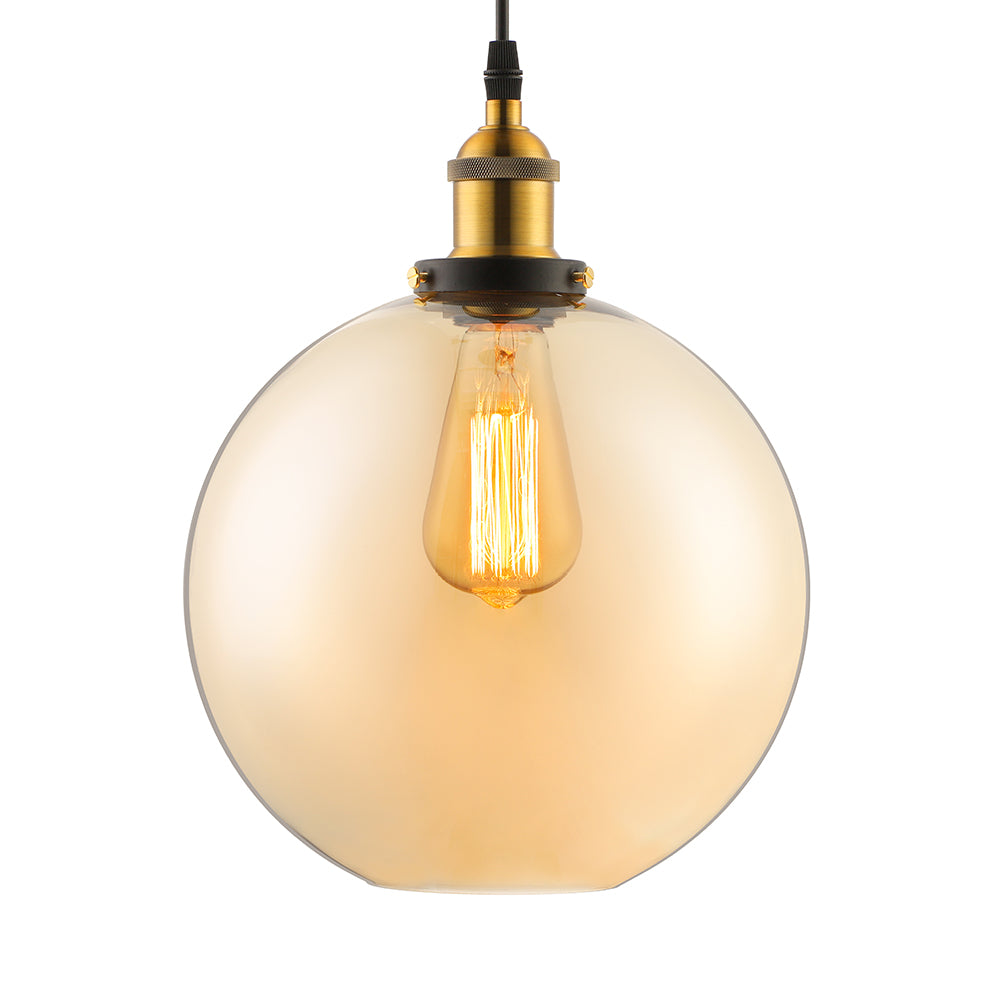 Globe Pendant Light Industrial Single Light 8"/10"/12" Wide Clear Glass Hanging Lamp in Grey/Brown Clearhalo 'Ceiling Lights' 'Glass shade' 'Glass' 'Industrial Pendants' 'Industrial' 'Middle Century Pendants' 'Pendant Lights' 'Pendants' 'Tiffany' Lighting' 4613