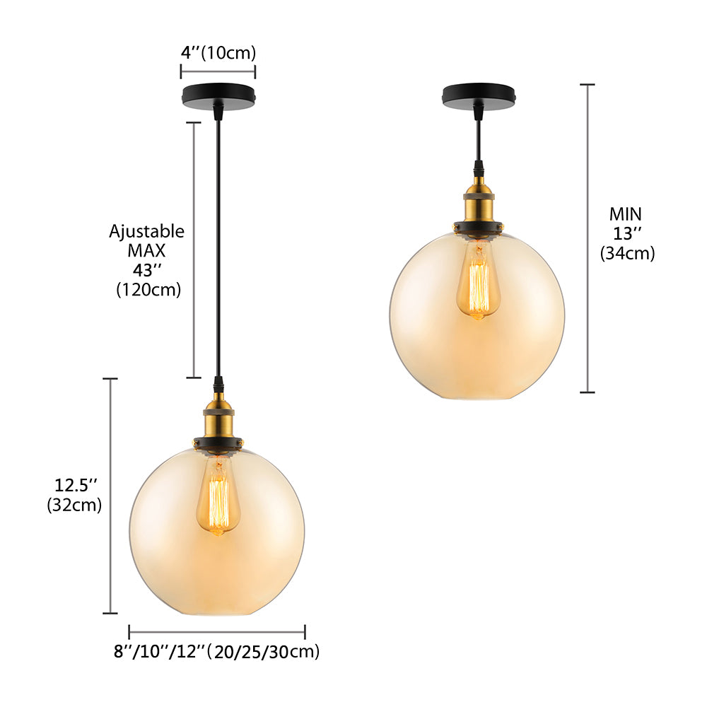 Globe Pendant Light Industrial Single Light 8"/10"/12" Wide Clear Glass Hanging Lamp in Grey/Brown Clearhalo 'Ceiling Lights' 'Glass shade' 'Glass' 'Industrial Pendants' 'Industrial' 'Middle Century Pendants' 'Pendant Lights' 'Pendants' 'Tiffany' Lighting' 4616