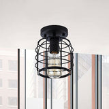 One Head Ceiling Lighting Vintage Cylindrical Cage Metal , Black for Corridor Clearhalo 'Ceiling Lights' 'Close To Ceiling Lights' 'Close to ceiling' 'Hogar' 'Iluminación' 'Lámparas de Techo' 'Plafones' 'Semi-flushmount' Lighting' 464823