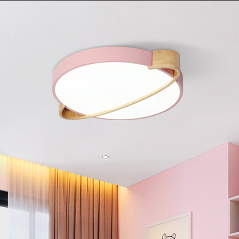 12"/16"/19.5" Dia Nordic Round Ceiling Light Fixture Metal Pink/Yellow/Green LED Flush Mount Light for Bedroom in Warm/White Clearhalo 'Ceiling Lights' 'Close To Ceiling Lights' 'Close to ceiling' 'Flush mount' Lighting' 464841
