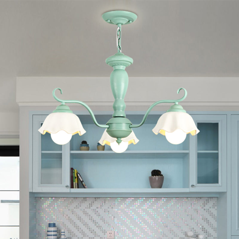Frosted Glass Scalloped Chandelier Light Traditional 3/6/8 Lights Bedroom Ceiling Pendant in White/Pink/Green Clearhalo 'Ceiling Lights' 'Chandeliers' Lighting' options 464921