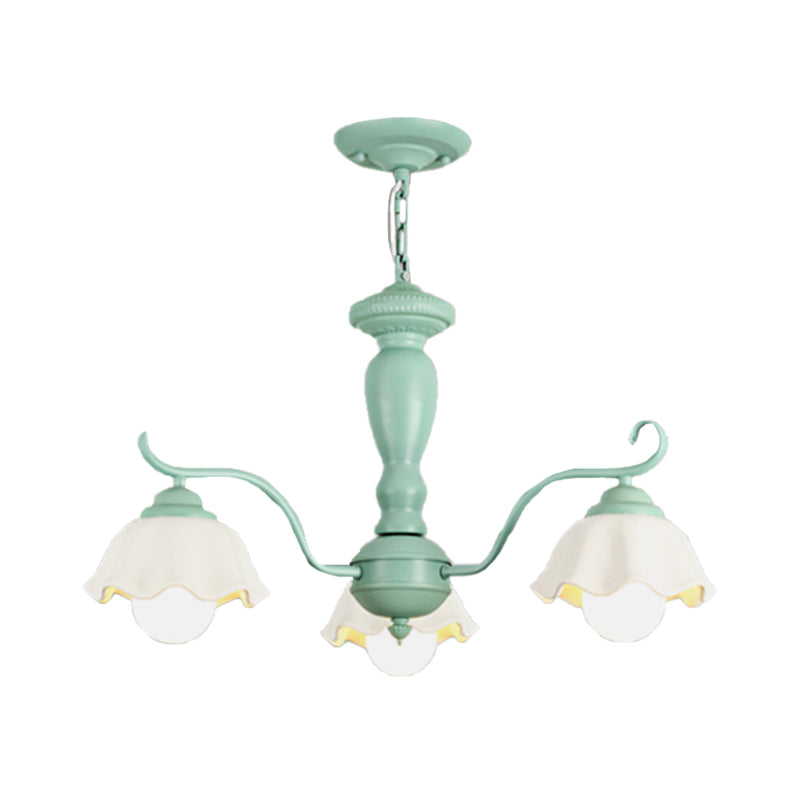 Frosted Glass Scalloped Chandelier Light Traditional 3/6/8 Lights Bedroom Ceiling Pendant in White/Pink/Green Clearhalo 'Ceiling Lights' 'Chandeliers' Lighting' options 464922