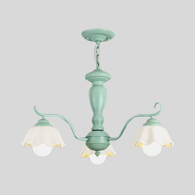 Frosted Glass Scalloped Chandelier Light Traditional 3/6/8 Lights Bedroom Ceiling Pendant in White/Pink/Green Clearhalo 'Ceiling Lights' 'Chandeliers' Lighting' options 464923