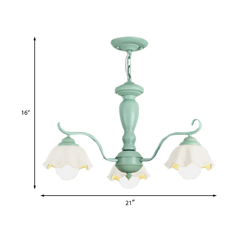 Frosted Glass Scalloped Chandelier Light Traditional 3/6/8 Lights Bedroom Ceiling Pendant in White/Pink/Green Clearhalo 'Ceiling Lights' 'Chandeliers' Lighting' options 464924