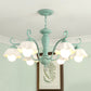 Frosted Glass Scalloped Chandelier Light Traditional 3/6/8 Lights Bedroom Ceiling Pendant in White/Pink/Green Clearhalo 'Ceiling Lights' 'Chandeliers' Lighting' options 464925