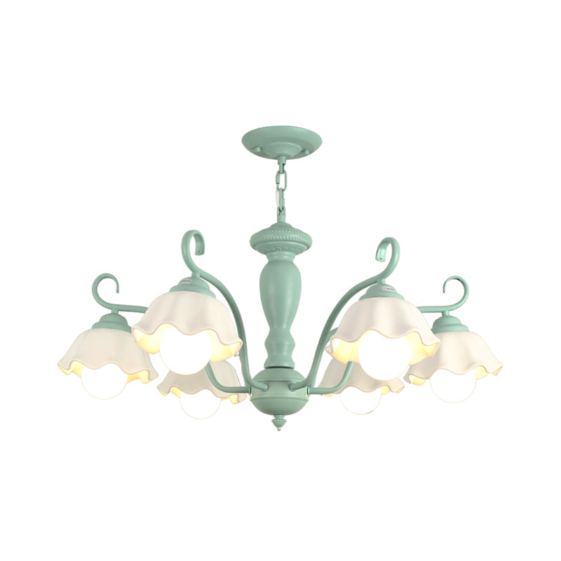 Frosted Glass Scalloped Chandelier Light Traditional 3/6/8 Lights Bedroom Ceiling Pendant in White/Pink/Green Clearhalo 'Ceiling Lights' 'Chandeliers' Lighting' options 464927