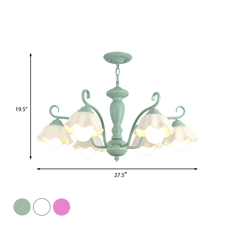 Frosted Glass Scalloped Chandelier Light Traditional 3/6/8 Lights Bedroom Ceiling Pendant in White/Pink/Green Clearhalo 'Ceiling Lights' 'Chandeliers' Lighting' options 464928