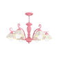 Frosted Glass Scalloped Chandelier Light Traditional 3/6/8 Lights Bedroom Ceiling Pendant in White/Pink/Green Clearhalo 'Ceiling Lights' 'Chandeliers' Lighting' options 464934