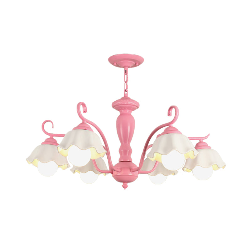 Frosted Glass Scalloped Chandelier Light Traditional 3/6/8 Lights Bedroom Ceiling Pendant in White/Pink/Green Clearhalo 'Ceiling Lights' 'Chandeliers' Lighting' options 464934