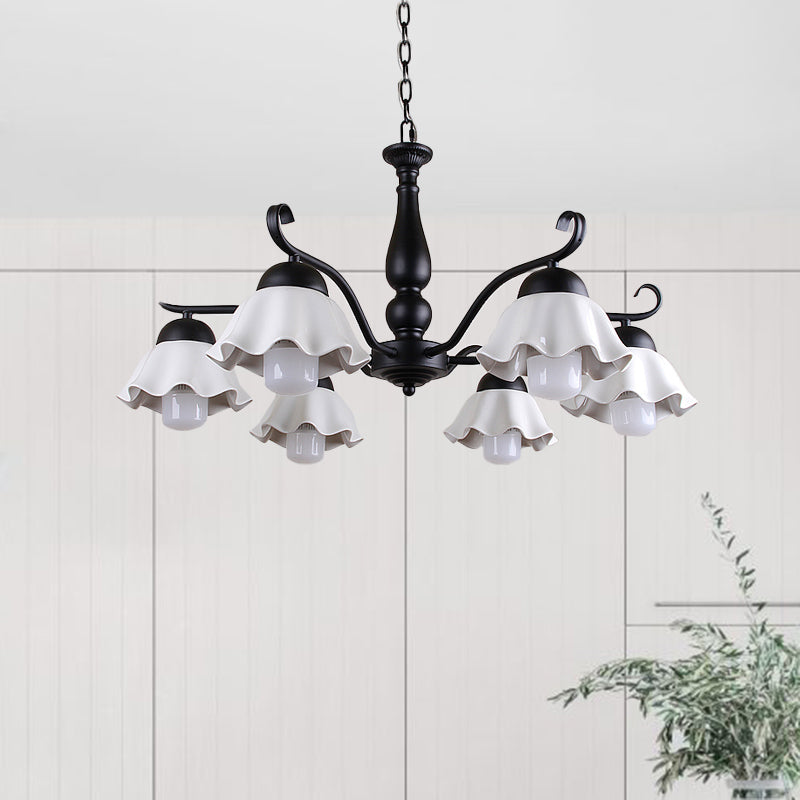 Metal Black/White/Blue Chandelier Lighting Scalloped 6 Heads Country Style Hanging Light Fixture for Bedroom Clearhalo 'Ceiling Lights' 'Chandeliers' Lighting' options 464940