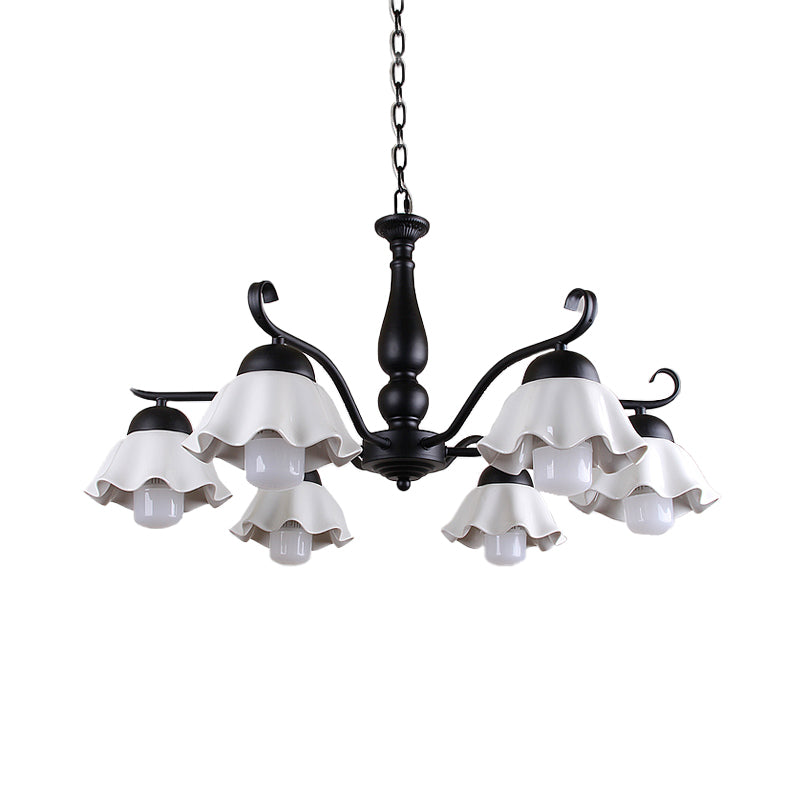 Metal Black/White/Blue Chandelier Lighting Scalloped 6 Heads Country Style Hanging Light Fixture for Bedroom Clearhalo 'Ceiling Lights' 'Chandeliers' Lighting' options 464942