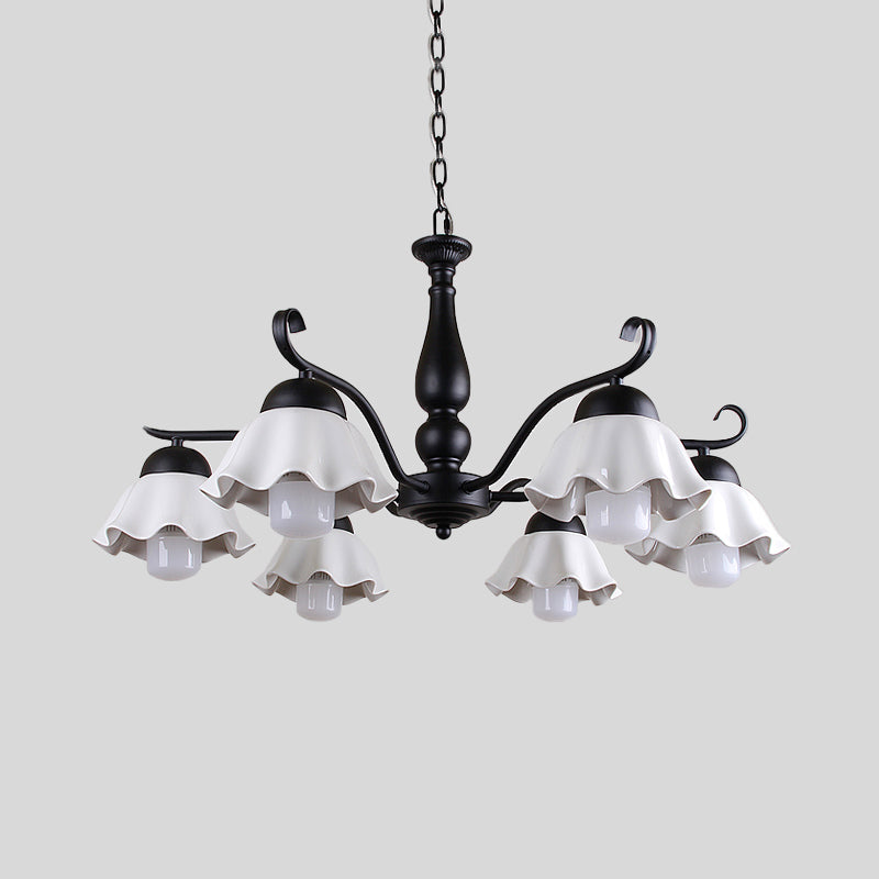Metal Black/White/Blue Chandelier Lighting Scalloped 6 Heads Country Style Hanging Light Fixture for Bedroom Clearhalo 'Ceiling Lights' 'Chandeliers' Lighting' options 464943
