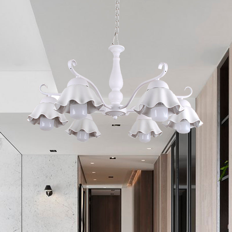 Metal Black/White/Blue Chandelier Lighting Scalloped 6 Heads Country Style Hanging Light Fixture for Bedroom Clearhalo 'Ceiling Lights' 'Chandeliers' Lighting' options 464946