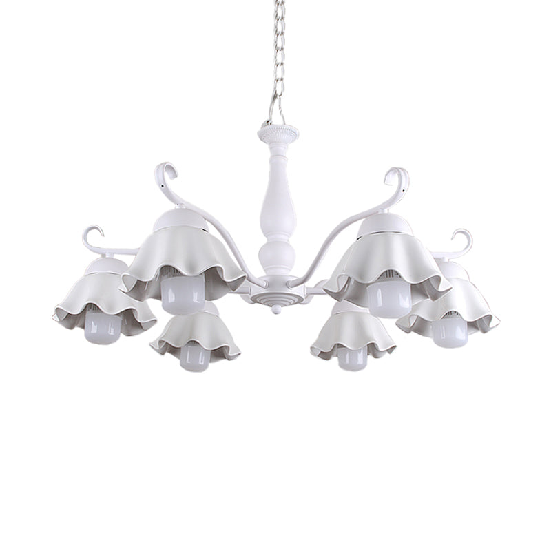 Metal Black/White/Blue Chandelier Lighting Scalloped 6 Heads Country Style Hanging Light Fixture for Bedroom Clearhalo 'Ceiling Lights' 'Chandeliers' Lighting' options 464947