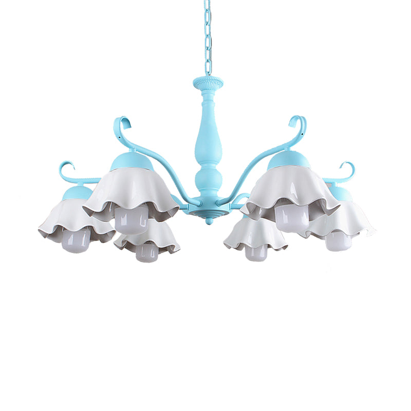 Metal Black/White/Blue Chandelier Lighting Scalloped 6 Heads Country Style Hanging Light Fixture for Bedroom Clearhalo 'Ceiling Lights' 'Chandeliers' Lighting' options 464950