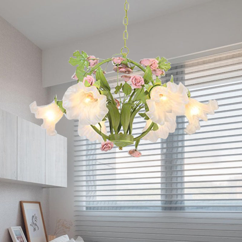 Metal Green Chandelier Lighting Circular 3/6 Heads Country Style Rose Hanging Light Fixture for Dining Room Clearhalo 'Ceiling Lights' 'Chandeliers' Lighting' options 464952