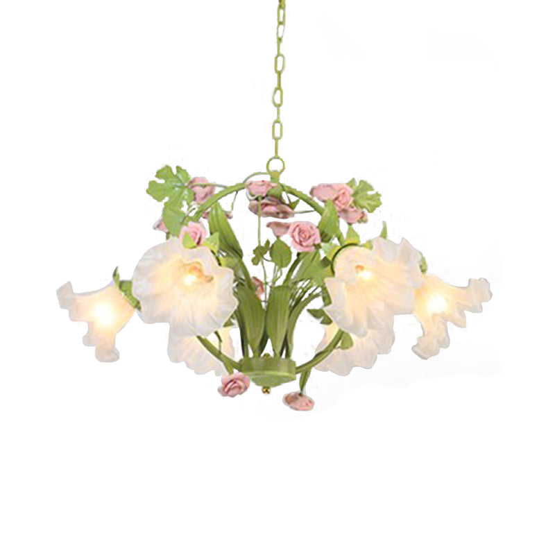 Metal Green Chandelier Lighting Circular 3/6 Heads Country Style Rose Hanging Light Fixture for Dining Room Clearhalo 'Ceiling Lights' 'Chandeliers' Lighting' options 464954