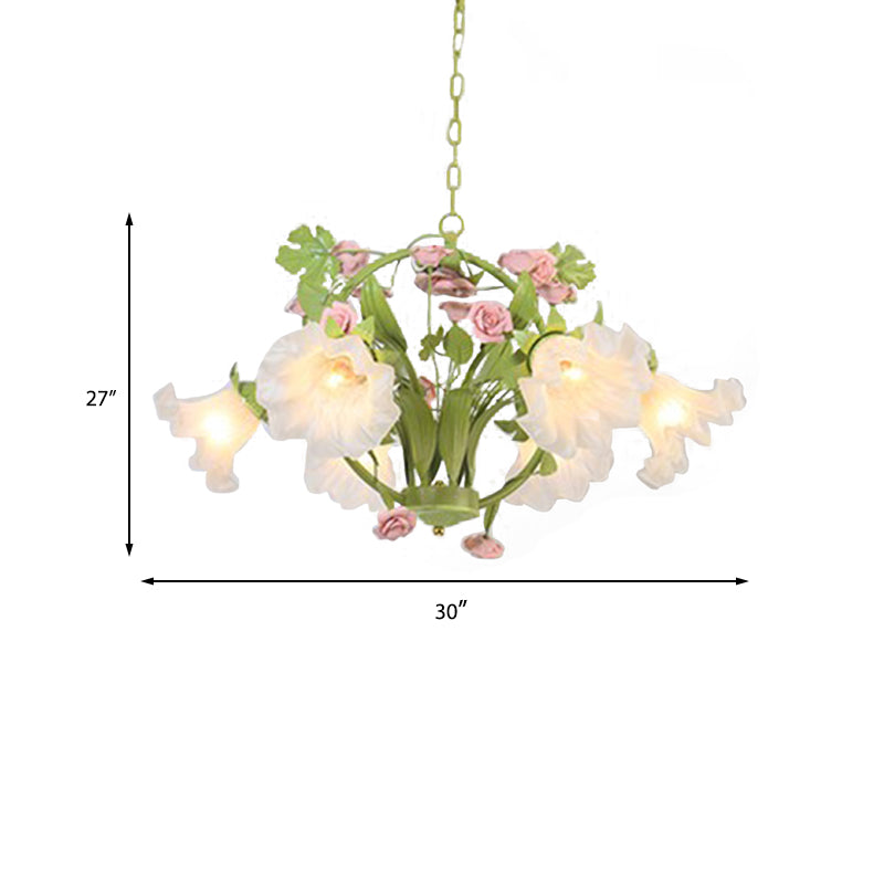 Metal Green Chandelier Lighting Circular 3/6 Heads Country Style Rose Hanging Light Fixture for Dining Room Clearhalo 'Ceiling Lights' 'Chandeliers' Lighting' options 464955