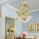 Pastoral Bowl Hanging Chandelier 3 Bulbs White Glass LED Flower Ceiling Light for Living Room Clearhalo 'Ceiling Lights' 'Chandeliers' 'Glass shade' 'Glass' Lighting' 465003