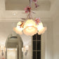 Pink Scalloped Chandelier Pendant Light Pastoral White Glass 1/3 Heads Bedroom LED Ceiling Lamp Clearhalo 'Ceiling Lights' 'Chandeliers' 'Glass shade' 'Glass' Lighting' 465049