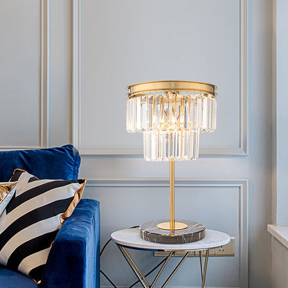 Modern Cylinder Study Lamp Clear Crystal 3 Bulbs Reading Light in Gold with Marble Base Gold Clearhalo 'Lamps' 'Table Lamps' Lighting' 465140