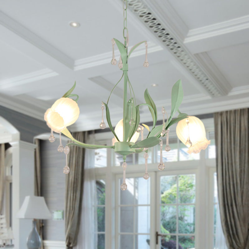 Korean Garden Floral Chandelier Light 3/6/8 Bulbs Opaline Glass LED Pendant Lighting in Pink/Green for Living Room Clearhalo 'Ceiling Lights' 'Chandeliers' 'Glass shade' 'Glass' Lighting' 465161