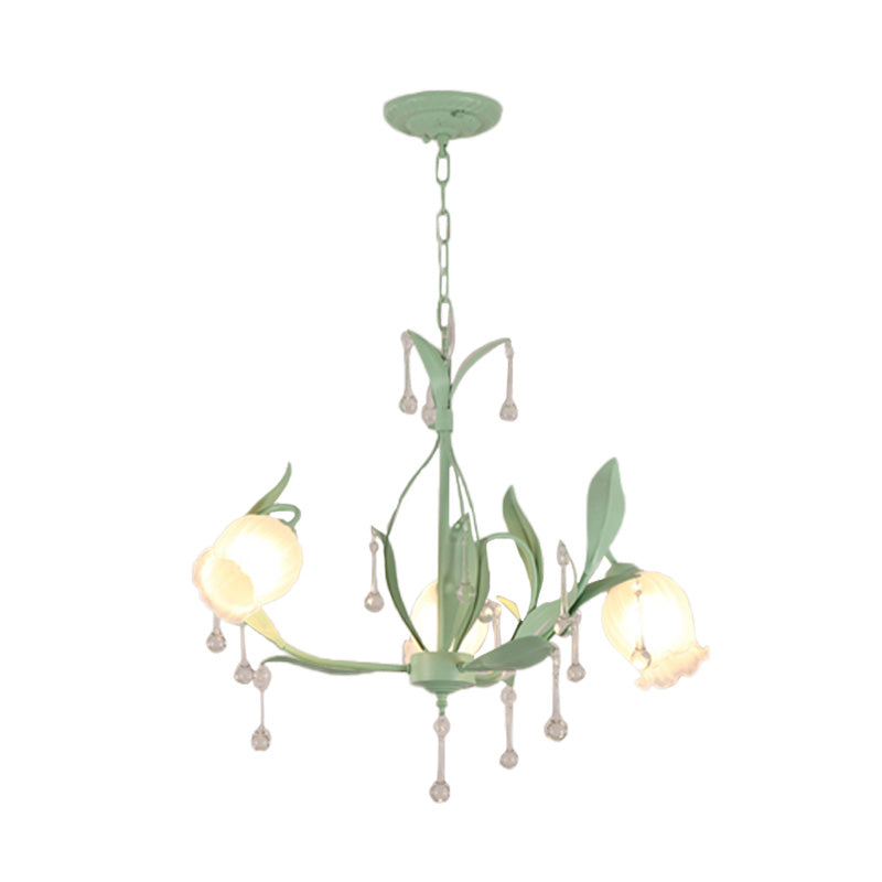 Korean Garden Floral Chandelier Light 3/6/8 Bulbs Opaline Glass LED Pendant Lighting in Pink/Green for Living Room Clearhalo 'Ceiling Lights' 'Chandeliers' 'Glass shade' 'Glass' Lighting' 465162