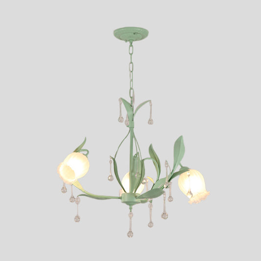 Korean Garden Floral Chandelier Light 3/6/8 Bulbs Opaline Glass LED Pendant Lighting in Pink/Green for Living Room Clearhalo 'Ceiling Lights' 'Chandeliers' 'Glass shade' 'Glass' Lighting' 465163