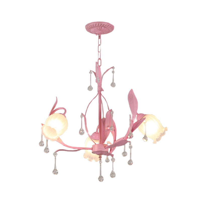 Korean Garden Floral Chandelier Light 3/6/8 Bulbs Opaline Glass LED Pendant Lighting in Pink/Green for Living Room Clearhalo 'Ceiling Lights' 'Chandeliers' 'Glass shade' 'Glass' Lighting' 465167