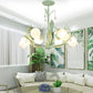 Korean Garden Floral Chandelier Light 3/6/8 Bulbs Opaline Glass LED Pendant Lighting in Pink/Green for Living Room 6 Green Clearhalo 'Ceiling Lights' 'Chandeliers' 'Glass shade' 'Glass' Lighting' 465168