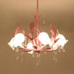 Korean Garden Floral Chandelier Light 3/6/8 Bulbs Opaline Glass LED Pendant Lighting in Pink/Green for Living Room 6 Pink Clearhalo 'Ceiling Lights' 'Chandeliers' 'Glass shade' 'Glass' Lighting' 465172