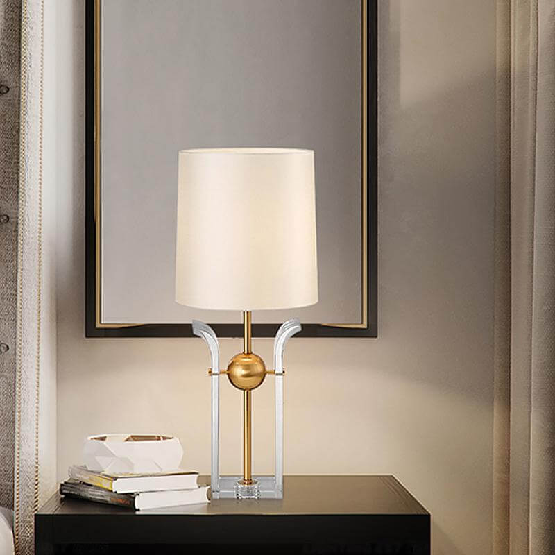1 Bulb Barrel Shade Desk Light Modern Fabric Reading Lamp in White with Crystal Base Clearhalo 'Lamps' 'Table Lamps' Lighting' 465309-sw