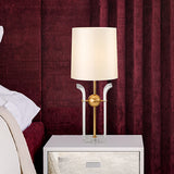 1 Bulb Barrel Shade Desk Light Modern Fabric Reading Lamp in White with Crystal Base Clearhalo 'Lamps' 'Table Lamps' Lighting' 465310