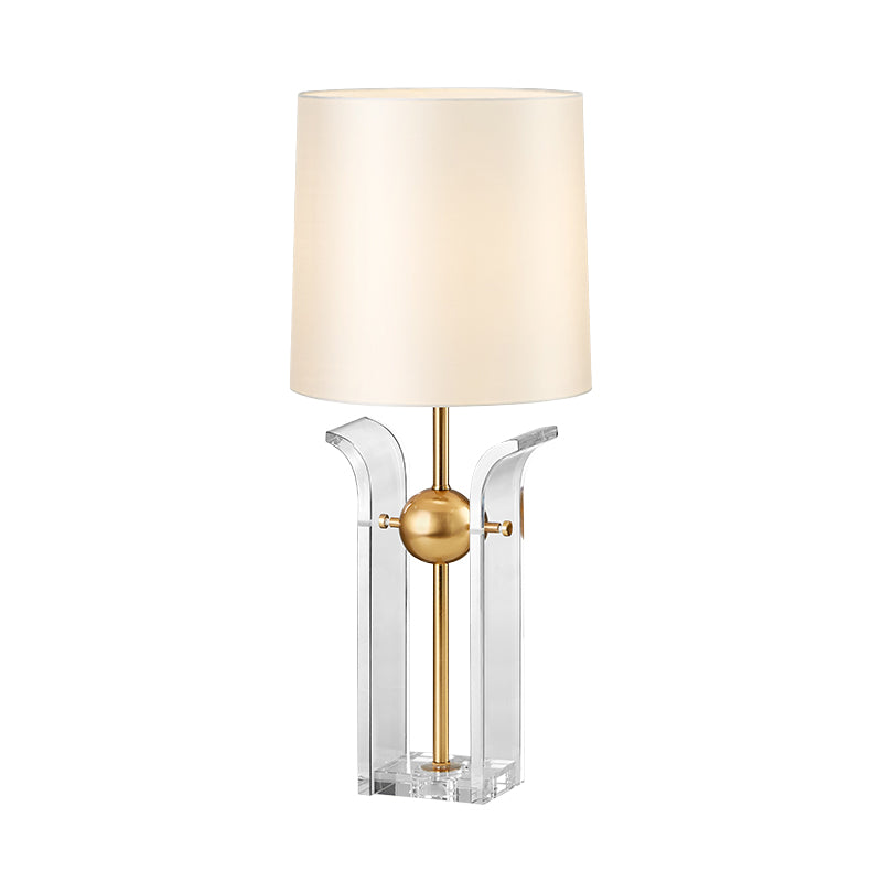 1 Bulb Barrel Shade Desk Light Modern Fabric Reading Lamp in White with Crystal Base Clearhalo 'Lamps' 'Table Lamps' Lighting' 465311