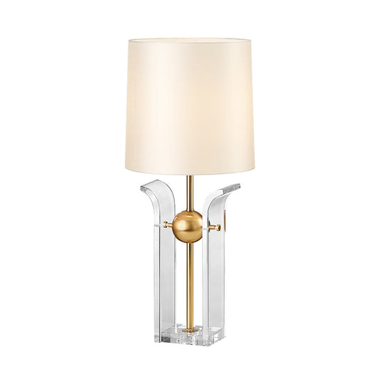 1 Bulb Barrel Shade Desk Light Modern Fabric Reading Lamp in White with Crystal Base Clearhalo 'Lamps' 'Table Lamps' Lighting' 465311