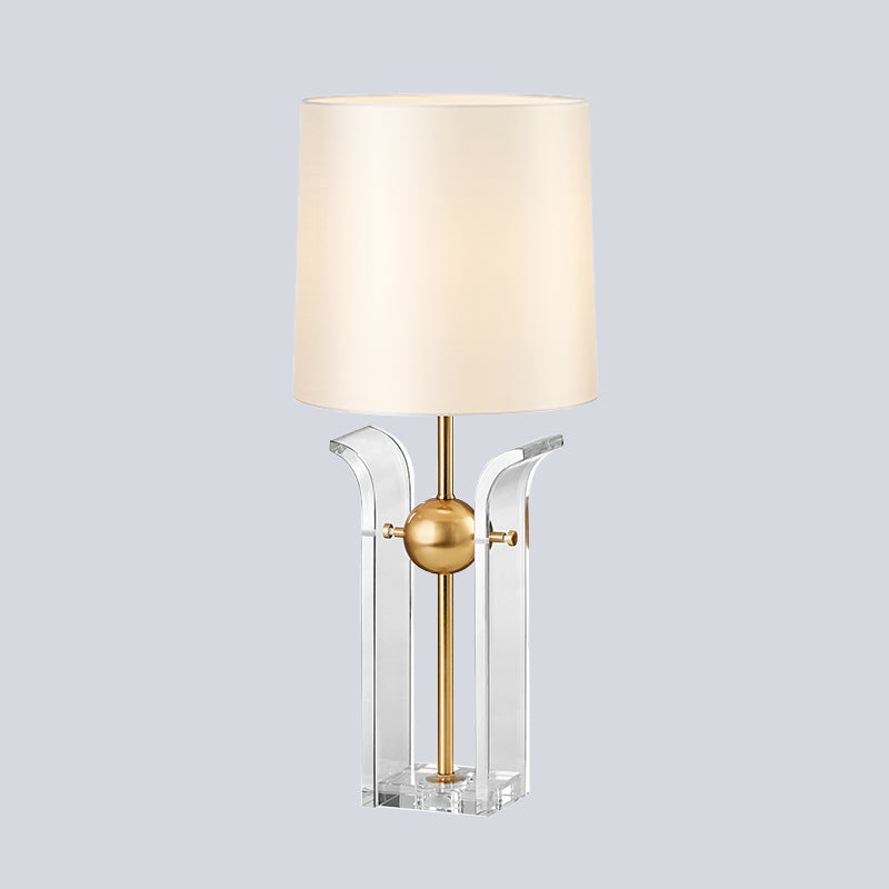 1 Bulb Barrel Shade Desk Light Modern Fabric Reading Lamp in White with Crystal Base Clearhalo 'Lamps' 'Table Lamps' Lighting' 465312