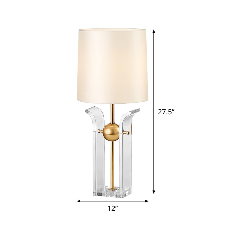 1 Bulb Barrel Shade Desk Light Modern Fabric Reading Lamp in White with Crystal Base Clearhalo 'Lamps' 'Table Lamps' Lighting' 465313