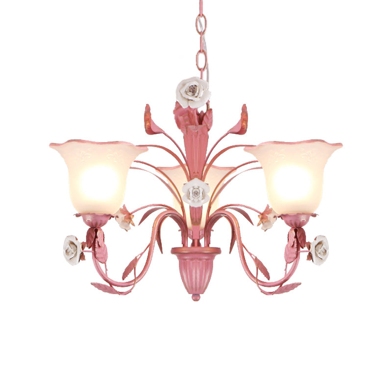 Country Flared Chandelier Lighting Fixture 3/5/7 Bulbs Metal LED Drop Pendant in Pink/Blue for Bedroom Clearhalo 'Ceiling Lights' 'Chandeliers' Lighting' options 465336