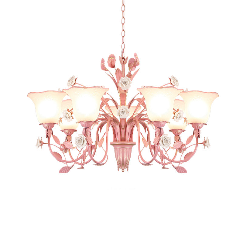 Country Flared Chandelier Lighting Fixture 3/5/7 Bulbs Metal LED Drop Pendant in Pink/Blue for Bedroom Clearhalo 'Ceiling Lights' 'Chandeliers' Lighting' options 465351