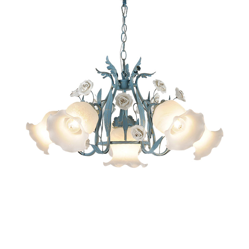 Blossom Dining Room Chandelier Korean Garden Metal 4/6/9 Heads Pink/White LED Ceiling Hang Fixture Clearhalo 'Ceiling Lights' 'Chandeliers' Lighting' options 465373