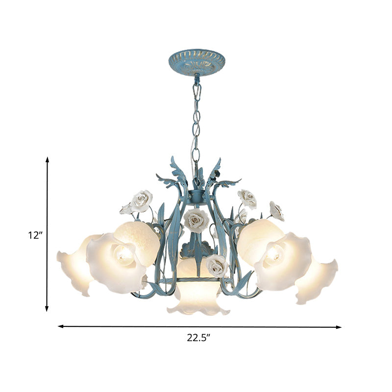 Blossom Dining Room Chandelier Korean Garden Metal 4/6/9 Heads Pink/White LED Ceiling Hang Fixture Clearhalo 'Ceiling Lights' 'Chandeliers' Lighting' options 465374