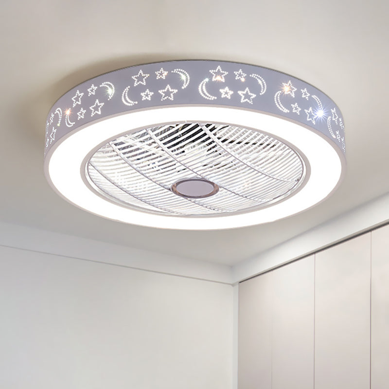 21.5" W Metal White Ceiling Fan Lamp Round LED Simple Semi Flush Mount Light for Living Room White C Clearhalo 'Ceiling Fans with Lights' 'Ceiling Fans' 'Modern Ceiling Fans' 'Modern' Lighting' 465381