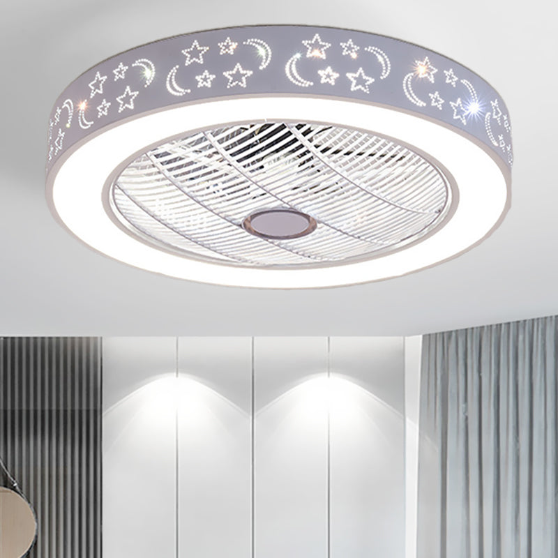 21.5" W Metal White Ceiling Fan Lamp Round LED Simple Semi Flush Mount Light for Living Room Clearhalo 'Ceiling Fans with Lights' 'Ceiling Fans' 'Modern Ceiling Fans' 'Modern' Lighting' 465382